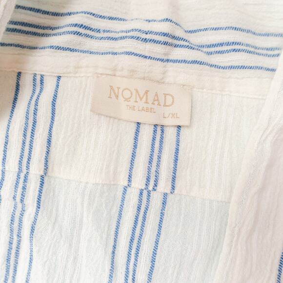 Nomad Ios Open Front Azure Stripe Gauze 100% Cotton Loose Cardigan Size L/XL - Picture 4 of 8